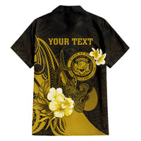 Personalised Hawaii State Motto Family Matching Short Sleeve Bodycon Dress and Hawaiian Shirt Hawaiian Tribal Gold Hammerhead Shark LT05 - Polynesian Pride