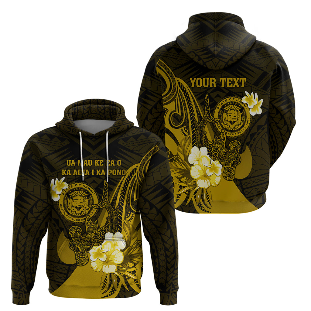 Personalised Hawaii State Motto Zip Hoodie Hawaiian Tribal Gold Hammerhead Shark LT05 - Polynesian Pride