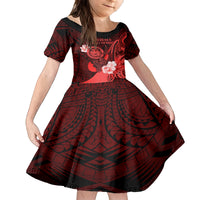 Personalised Hawaii State Motto Family Matching Puletasi and Hawaiian Shirt Hawaiian Tribal Red Hammerhead Shark LT05 Daughter's Dress Red - Polynesian Pride