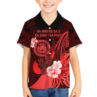 Personalised Hawaii State Motto Kid Hawaiian Shirt Hawaiian Tribal Red Hammerhead Shark LT05 Kid Red - Polynesian Pride