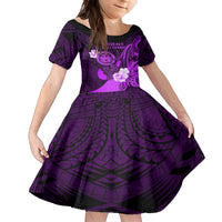 Personalised Hawaii State Motto Family Matching Puletasi and Hawaiian Shirt Hawaiian Tribal Purple Hammerhead Shark LT05 Daughter's Dress Purple - Polynesian Pride