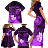 Personalised Hawaii State Motto Family Matching Short Sleeve Bodycon Dress and Hawaiian Shirt Hawaiian Tribal Purple Hammerhead Shark LT05 - Polynesian Pride