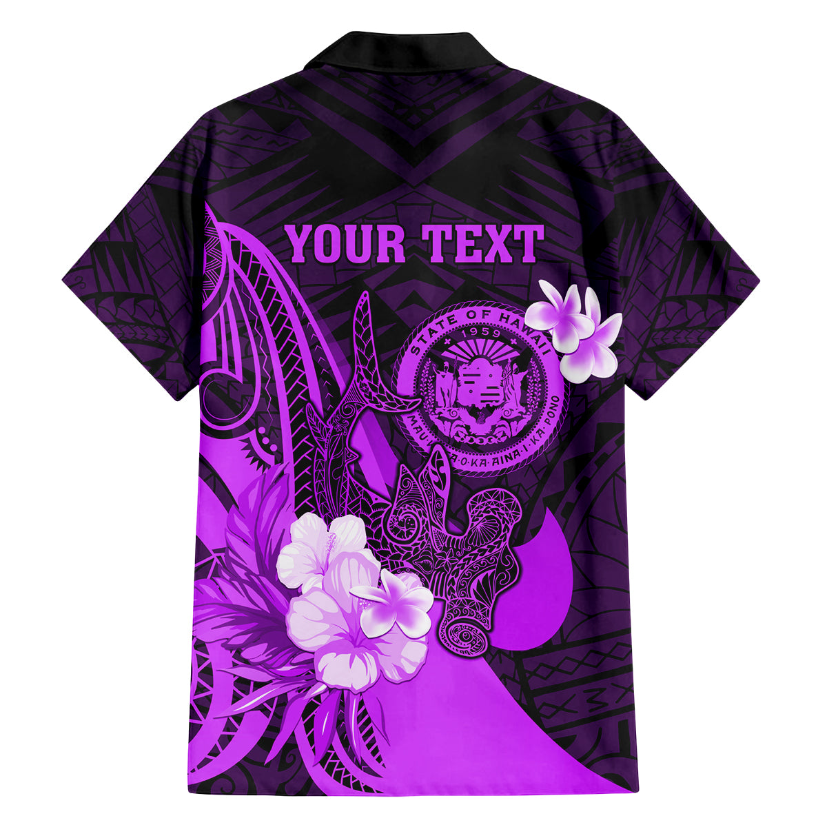 Personalised Hawaii State Motto Family Matching Tank Maxi Dress and Hawaiian Shirt Hawaiian Tribal Purple Hammerhead Shark LT05 - Polynesian Pride