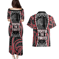 Aotearoa Waitangi Day Couples Matching Puletasi and Hawaiian Shirt Maori Warrior Tribal Tattoo LT05 - Polynesian Pride