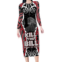 Aotearoa Waitangi Day Family Matching Long Sleeve Bodycon Dress and Hawaiian Shirt Maori Warrior Tribal Tattoo LT05 Mom's Dress Black - Polynesian Pride
