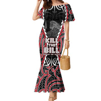 Aotearoa Waitangi Day Family Matching Mermaid Dress and Hawaiian Shirt Maori Warrior Tribal Tattoo LT05 Mom's Dress Black - Polynesian Pride