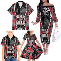 Aotearoa Waitangi Day Family Matching Off The Shoulder Long Sleeve Dress and Hawaiian Shirt Maori Warrior Tribal Tattoo LT05 Black - Polynesian Pride