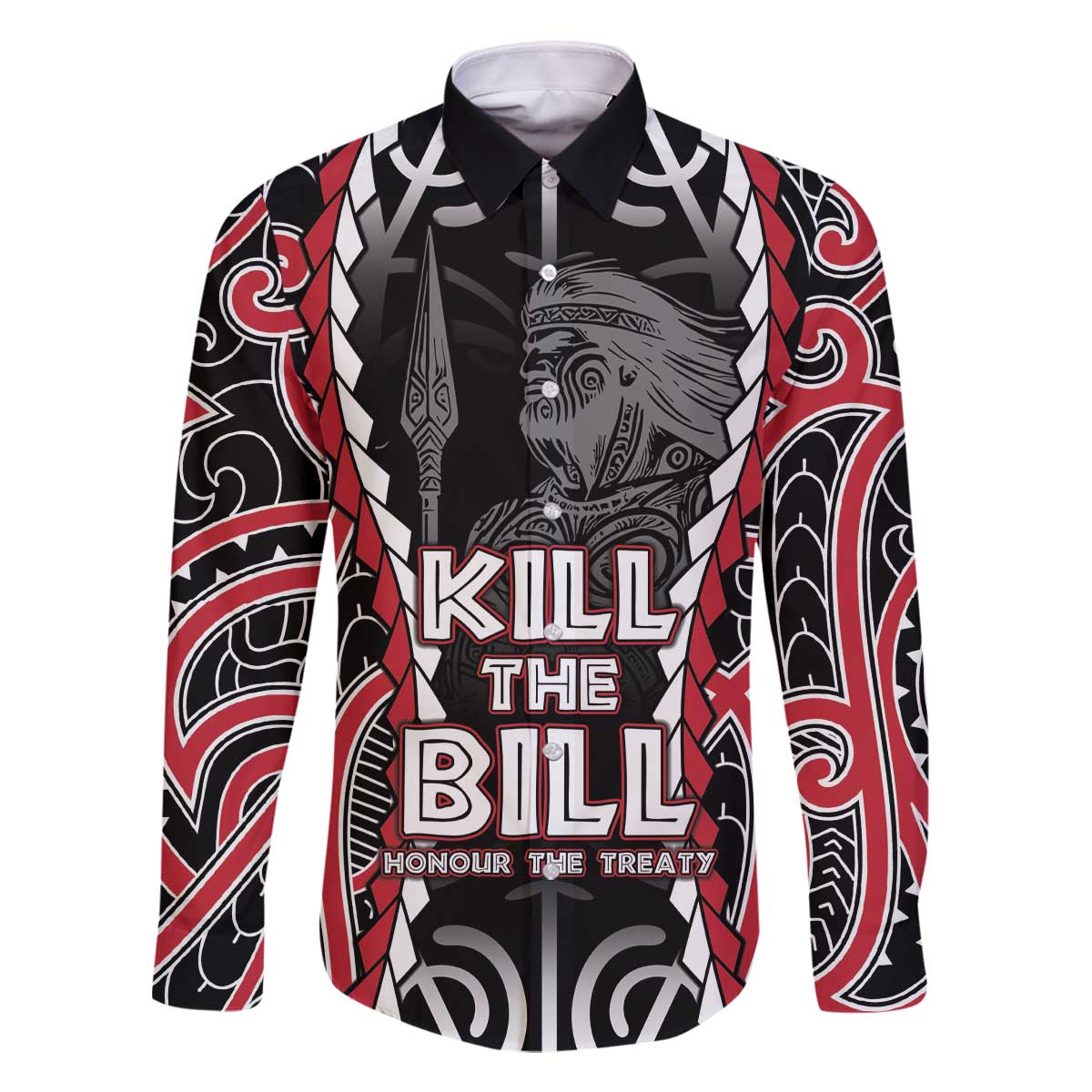 Aotearoa Waitangi Day Family Matching Off The Shoulder Long Sleeve Dress and Hawaiian Shirt Maori Warrior Tribal Tattoo LT05 - Polynesian Pride
