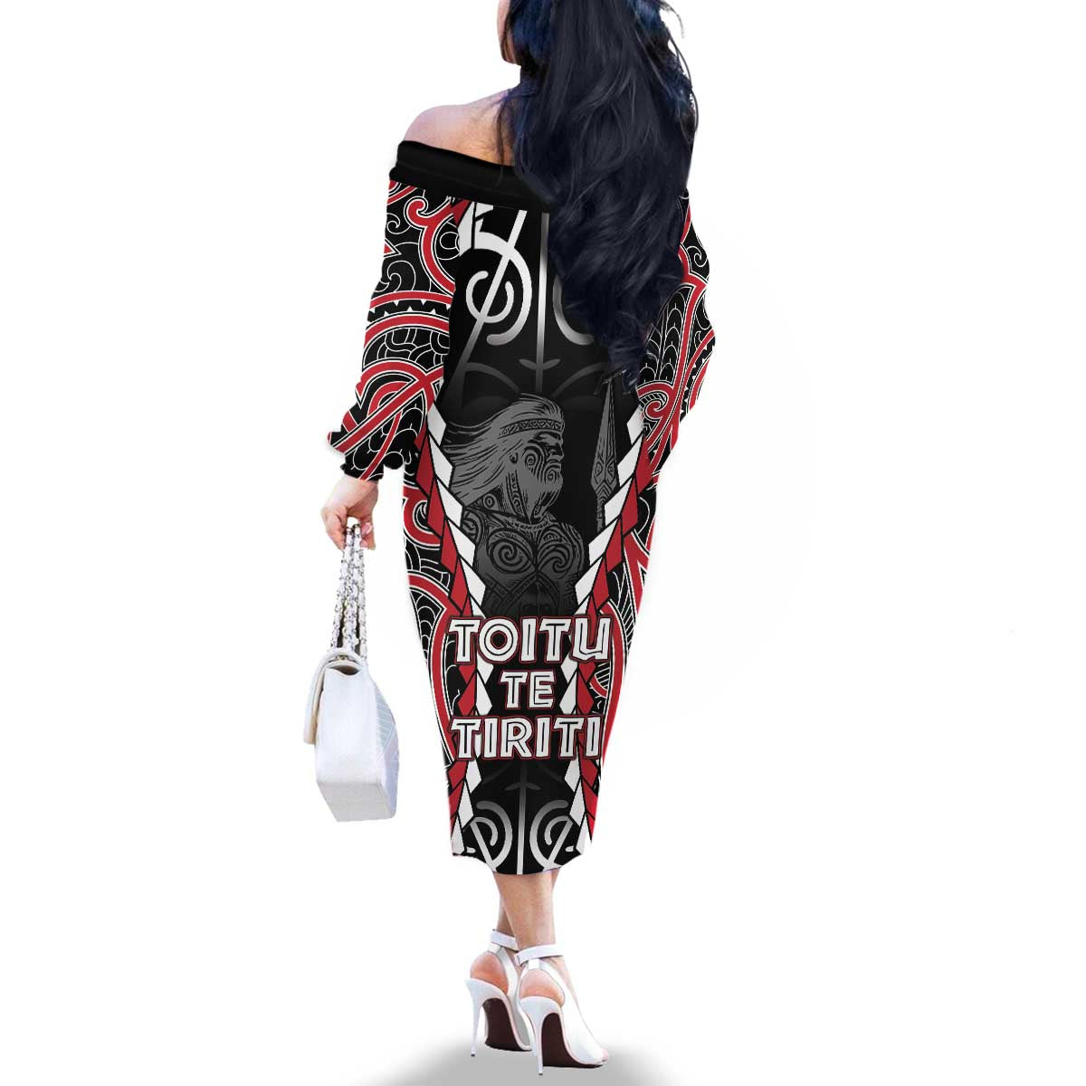Aotearoa Waitangi Day Family Matching Off The Shoulder Long Sleeve Dress and Hawaiian Shirt Maori Warrior Tribal Tattoo LT05 - Polynesian Pride