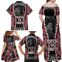 Aotearoa Waitangi Day Family Matching Off Shoulder Maxi Dress and Hawaiian Shirt Maori Warrior Tribal Tattoo LT05 - Polynesian Pride