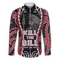 Aotearoa Waitangi Day Family Matching Off Shoulder Maxi Dress and Hawaiian Shirt Maori Warrior Tribal Tattoo LT05 Dad's Shirt - Long Sleeve Black - Polynesian Pride