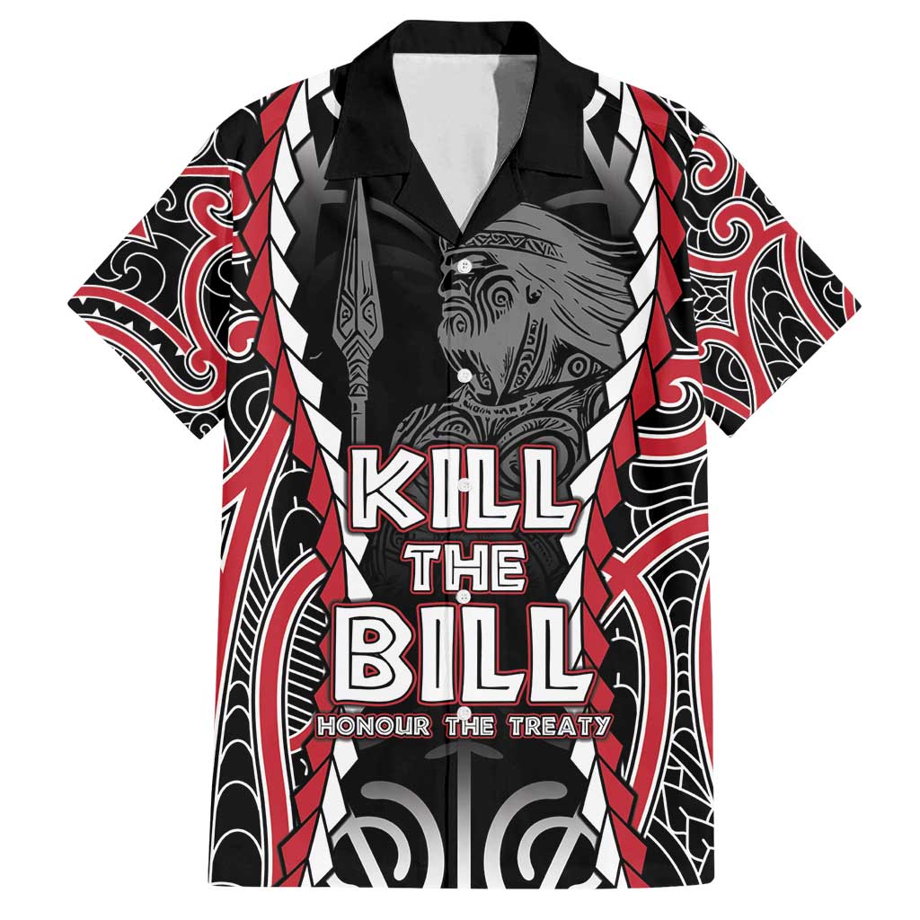 Aotearoa Waitangi Day Family Matching Off Shoulder Short Dress and Hawaiian Shirt Maori Warrior Tribal Tattoo LT05 Dad's Shirt - Short Sleeve Black - Polynesian Pride