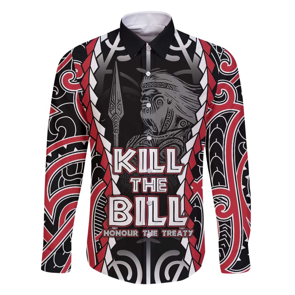 Aotearoa Waitangi Day Family Matching Off Shoulder Short Dress and Hawaiian Shirt Maori Warrior Tribal Tattoo LT05 Dad's Shirt - Long Sleeve Black - Polynesian Pride