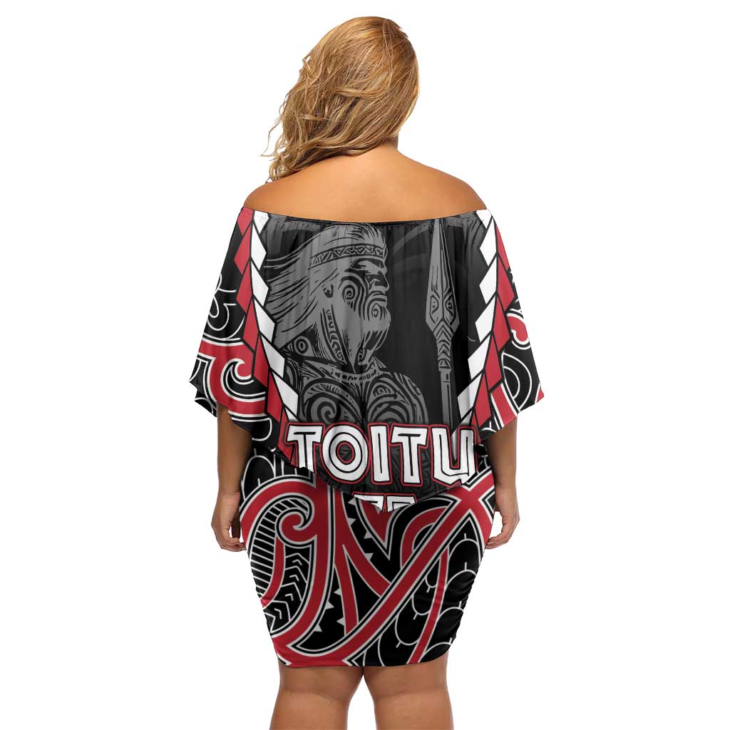 Aotearoa Waitangi Day Family Matching Off Shoulder Short Dress and Hawaiian Shirt Maori Warrior Tribal Tattoo LT05 - Polynesian Pride