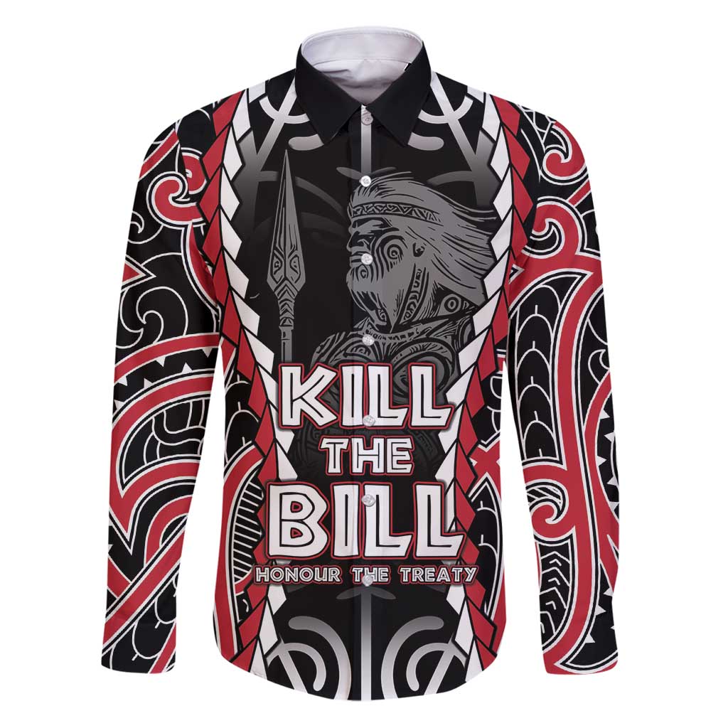 Aotearoa Waitangi Day Family Matching Puletasi and Hawaiian Shirt Maori Warrior Tribal Tattoo LT05 Dad's Shirt - Long Sleeve Black - Polynesian Pride
