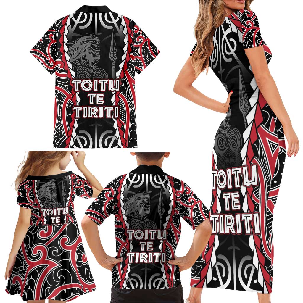 Aotearoa Waitangi Day Family Matching Short Sleeve Bodycon Dress and Hawaiian Shirt Maori Warrior Tribal Tattoo LT05 - Polynesian Pride