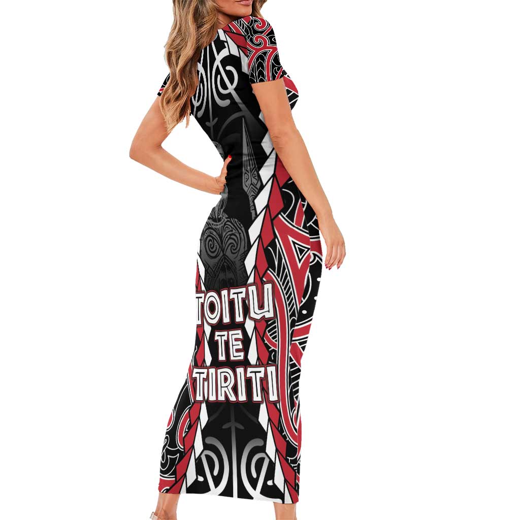 Aotearoa Waitangi Day Family Matching Short Sleeve Bodycon Dress and Hawaiian Shirt Maori Warrior Tribal Tattoo LT05 - Polynesian Pride