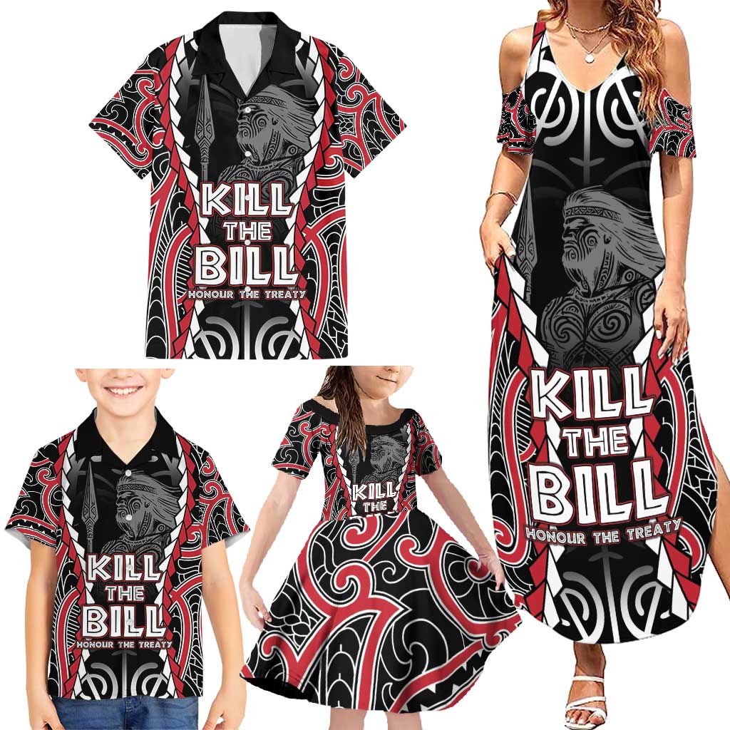 Aotearoa Waitangi Day Family Matching Summer Maxi Dress and Hawaiian Shirt Maori Warrior Tribal Tattoo LT05 - Polynesian Pride