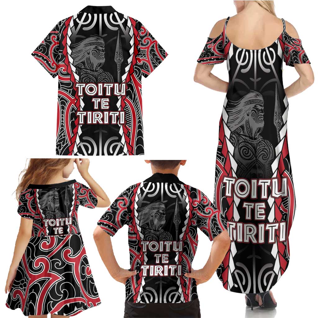 Aotearoa Waitangi Day Family Matching Summer Maxi Dress and Hawaiian Shirt Maori Warrior Tribal Tattoo LT05 - Polynesian Pride