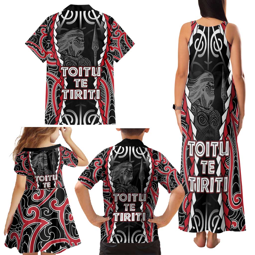 Aotearoa Waitangi Day Family Matching Tank Maxi Dress and Hawaiian Shirt Maori Warrior Tribal Tattoo LT05 - Polynesian Pride