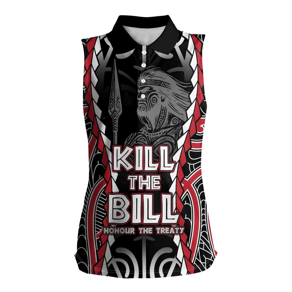 Aotearoa Waitangi Day Women Sleeveless Polo Shirt Maori Warrior Tribal Tattoo LT05 Female Black - Polynesian Pride