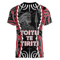 Aotearoa Waitangi Day Women V-Neck T-Shirt Maori Warrior Tribal Tattoo LT05 - Polynesian Pride