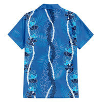 Hawaii Maile Lei Family Matching Long Sleeve Bodycon Dress and Hawaiian Shirt With Blue Monstera Pattern