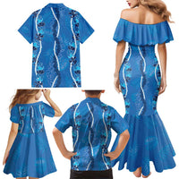 Hawaii Maile Lei Family Matching Mermaid Dress and Hawaiian Shirt With Blue Monstera Pattern LT05 - Polynesian Pride