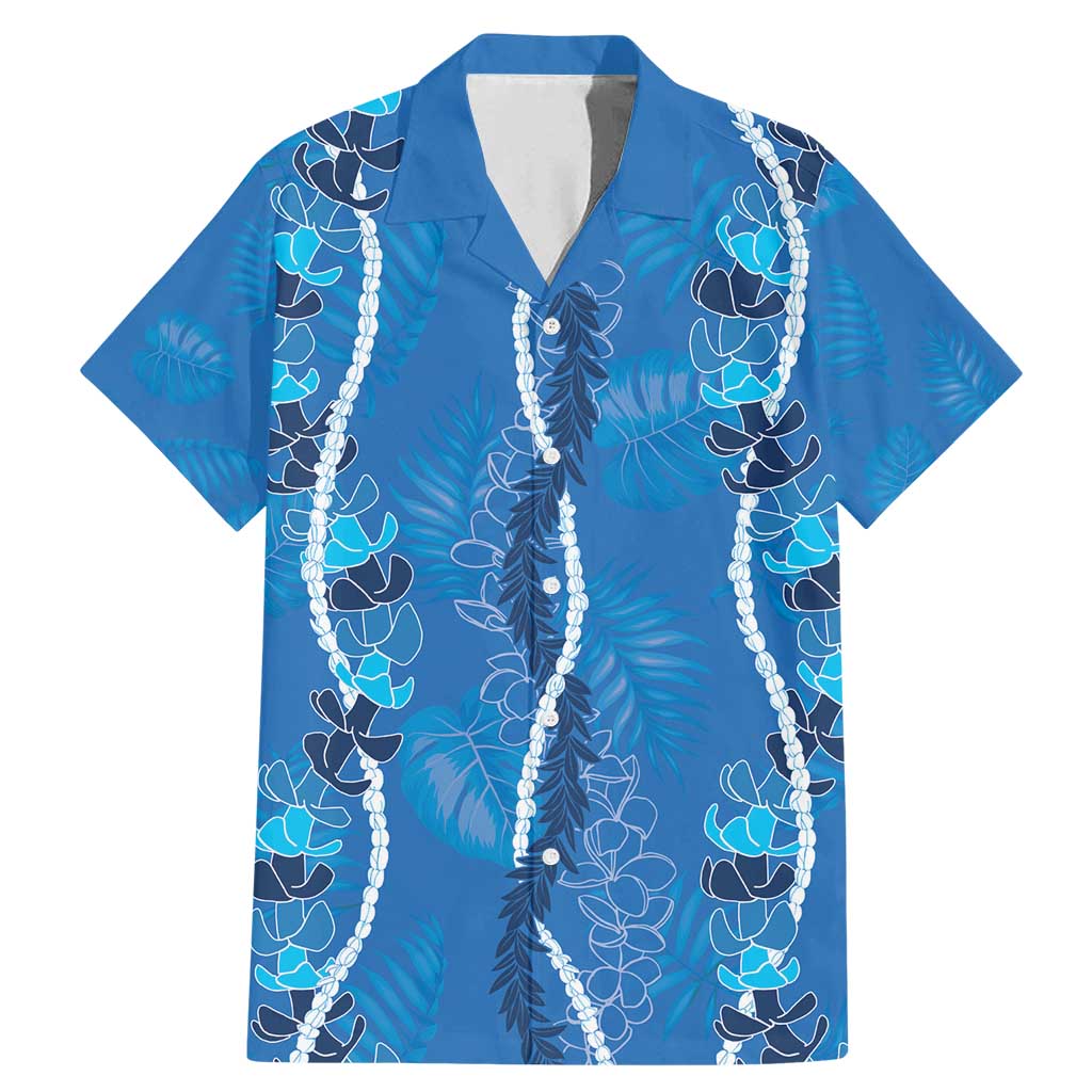 Hawaii Maile Lei Family Matching Mermaid Dress and Hawaiian Shirt With Blue Monstera Pattern LT05 Dad's Shirt - Short Sleeve Blue - Polynesian Pride