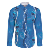 Hawaii Maile Lei Family Matching Mermaid Dress and Hawaiian Shirt With Blue Monstera Pattern LT05 Dad's Shirt - Long Sleeve Blue - Polynesian Pride