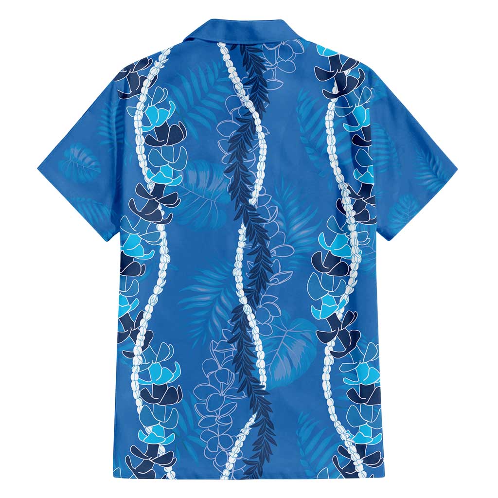 Hawaii Maile Lei Family Matching Off Shoulder Short Dress and Hawaiian Shirt With Blue Monstera Pattern
