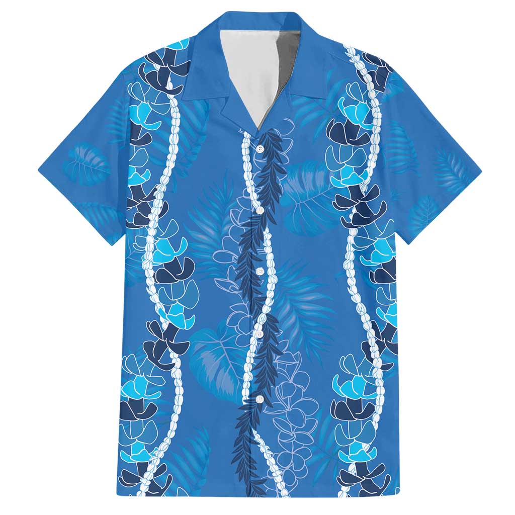 Hawaii Maile Lei Family Matching Short Sleeve Bodycon Dress and Hawaiian Shirt With Blue Monstera Pattern