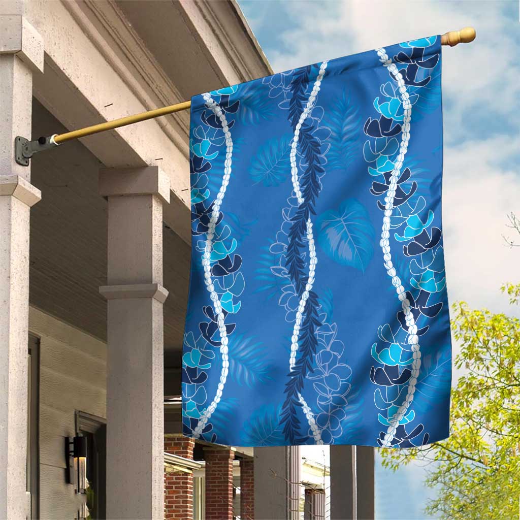 Hawaii Maile Lei Garden Flag With Blue Monstera Pattern LT05 House Flag Blue - Polynesian Pride