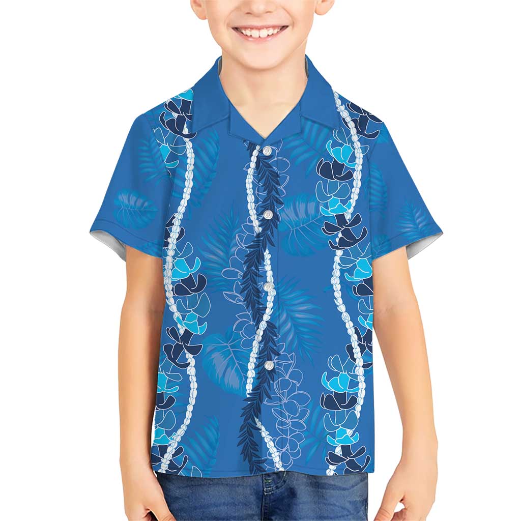 Hawaii Maile Lei Kid Hawaiian Shirt With Blue Monstera Pattern LT05 Kid Blue - Polynesian Pride