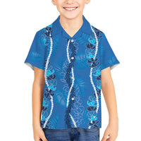 Hawaii Maile Lei Kid Hawaiian Shirt With Blue Monstera Pattern LT05 Kid Blue - Polynesian Pride