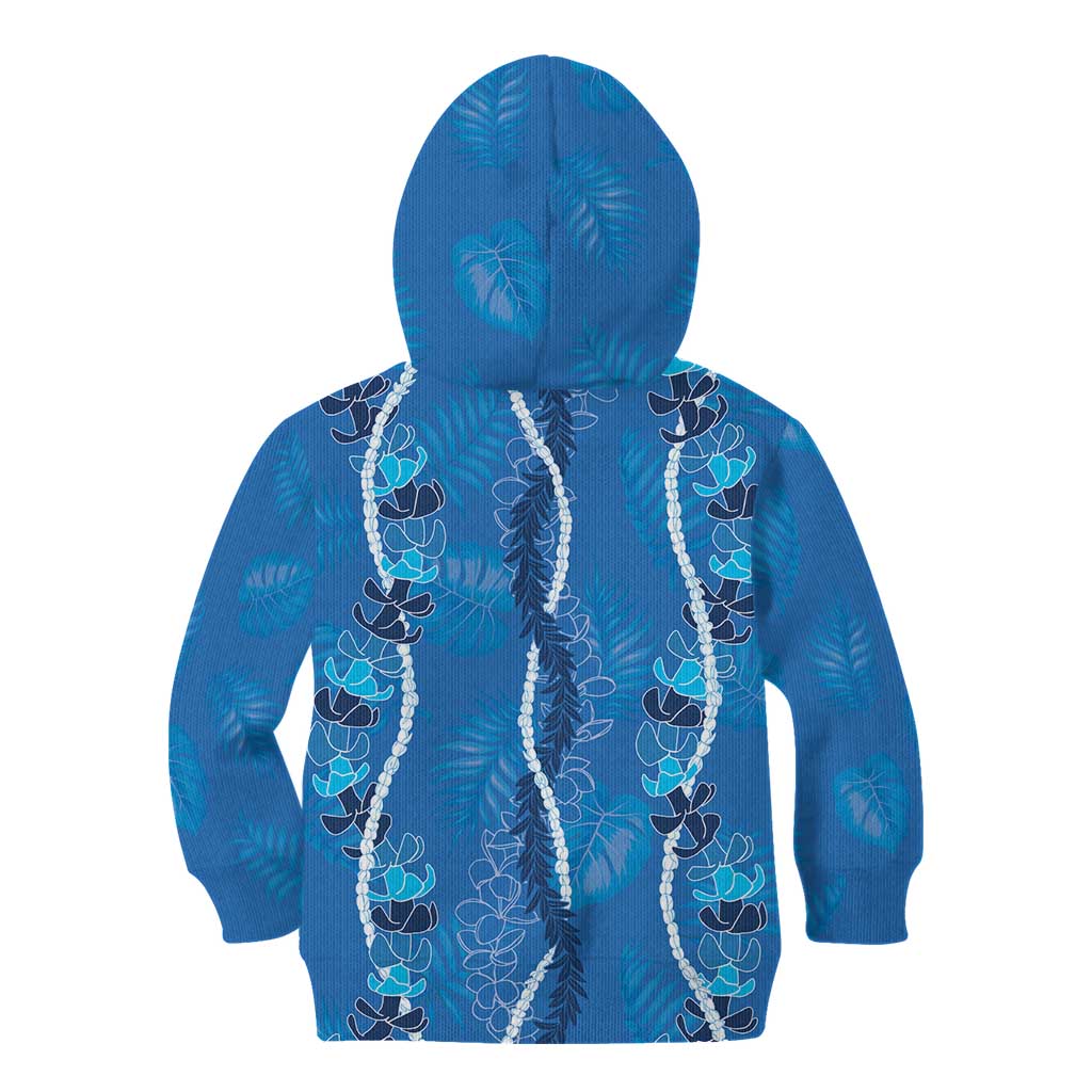 Hawaii Maile Lei Kid Hoodie With Blue Monstera Pattern LT05 - Polynesian Pride