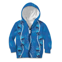 Hawaii Maile Lei Kid Hoodie With Blue Monstera Pattern LT05 Zip Hoodie Blue - Polynesian Pride
