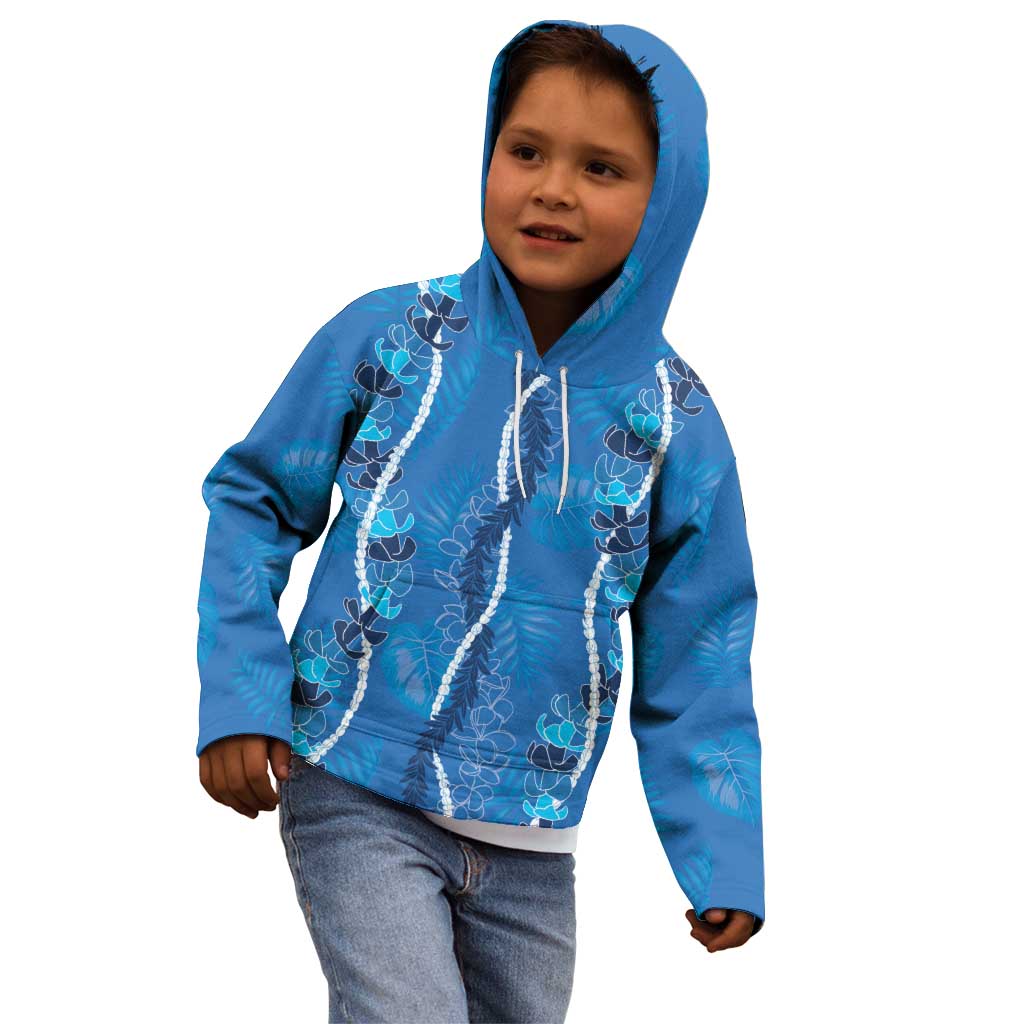 Hawaii Maile Lei Kid Hoodie With Blue Monstera Pattern LT05 - Polynesian Pride