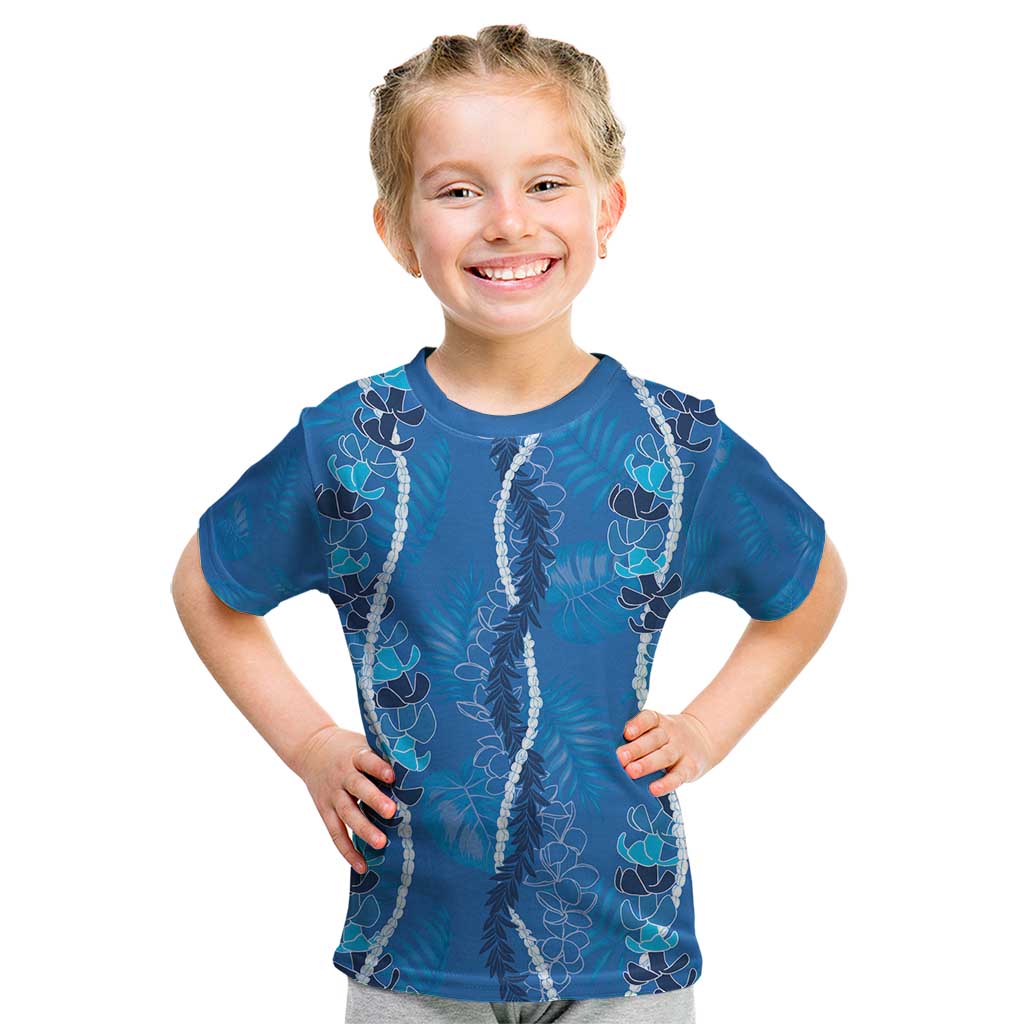 Hawaii Maile Lei Kid T Shirt With Blue Monstera Pattern LT05 Blue - Polynesian Pride