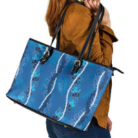 Hawaii Maile Lei Leather Tote Bag With Blue Monstera Pattern LT05 - Polynesian Pride