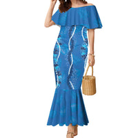 Hawaii Maile Lei Mermaid Dress With Blue Monstera Pattern LT05 Women Blue - Polynesian Pride