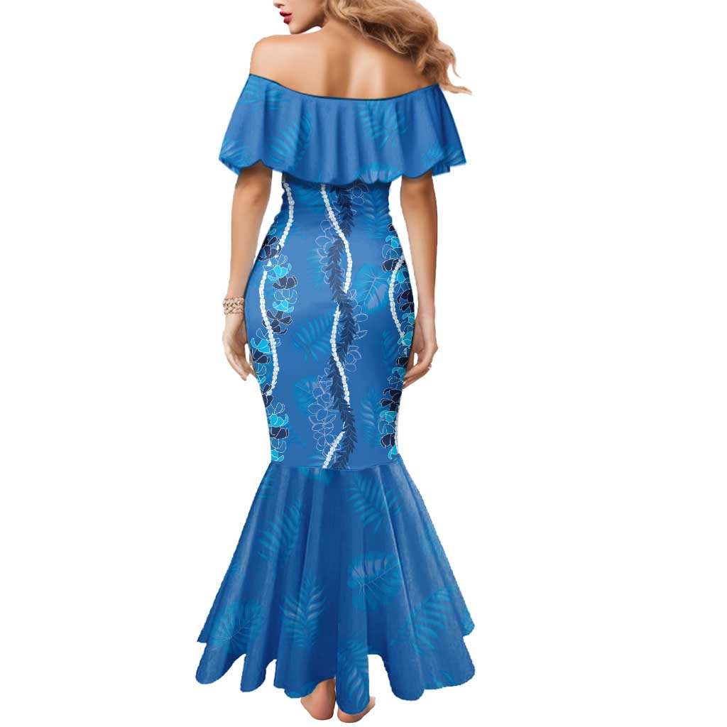 Hawaii Maile Lei Mermaid Dress With Blue Monstera Pattern LT05 - Polynesian Pride