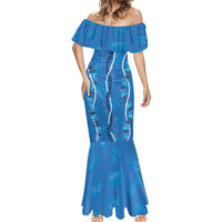 Hawaii Maile Lei Mermaid Dress With Blue Monstera Pattern LT05 - Polynesian Pride