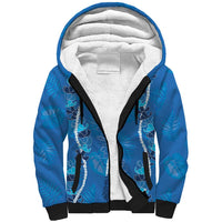 Hawaii Maile Lei Sherpa Hoodie With Blue Monstera Pattern LT05 Unisex Blue - Polynesian Pride