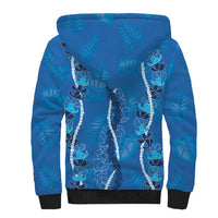 Hawaii Maile Lei Sherpa Hoodie With Blue Monstera Pattern LT05 - Polynesian Pride