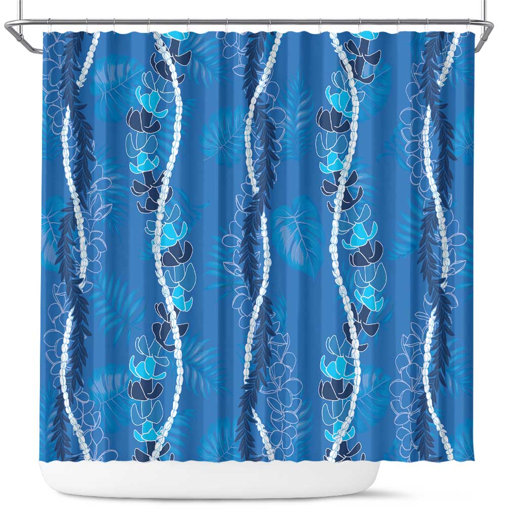 Hawaii Maile Lei Shower Curtain With Blue Monstera Pattern LT05 Blue - Polynesian Pride