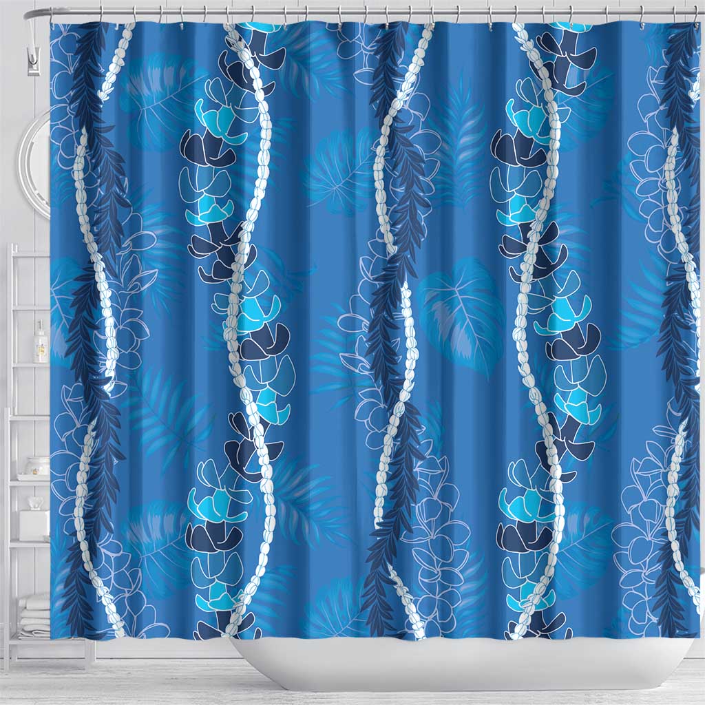 Hawaii Maile Lei Shower Curtain With Blue Monstera Pattern LT05 - Polynesian Pride