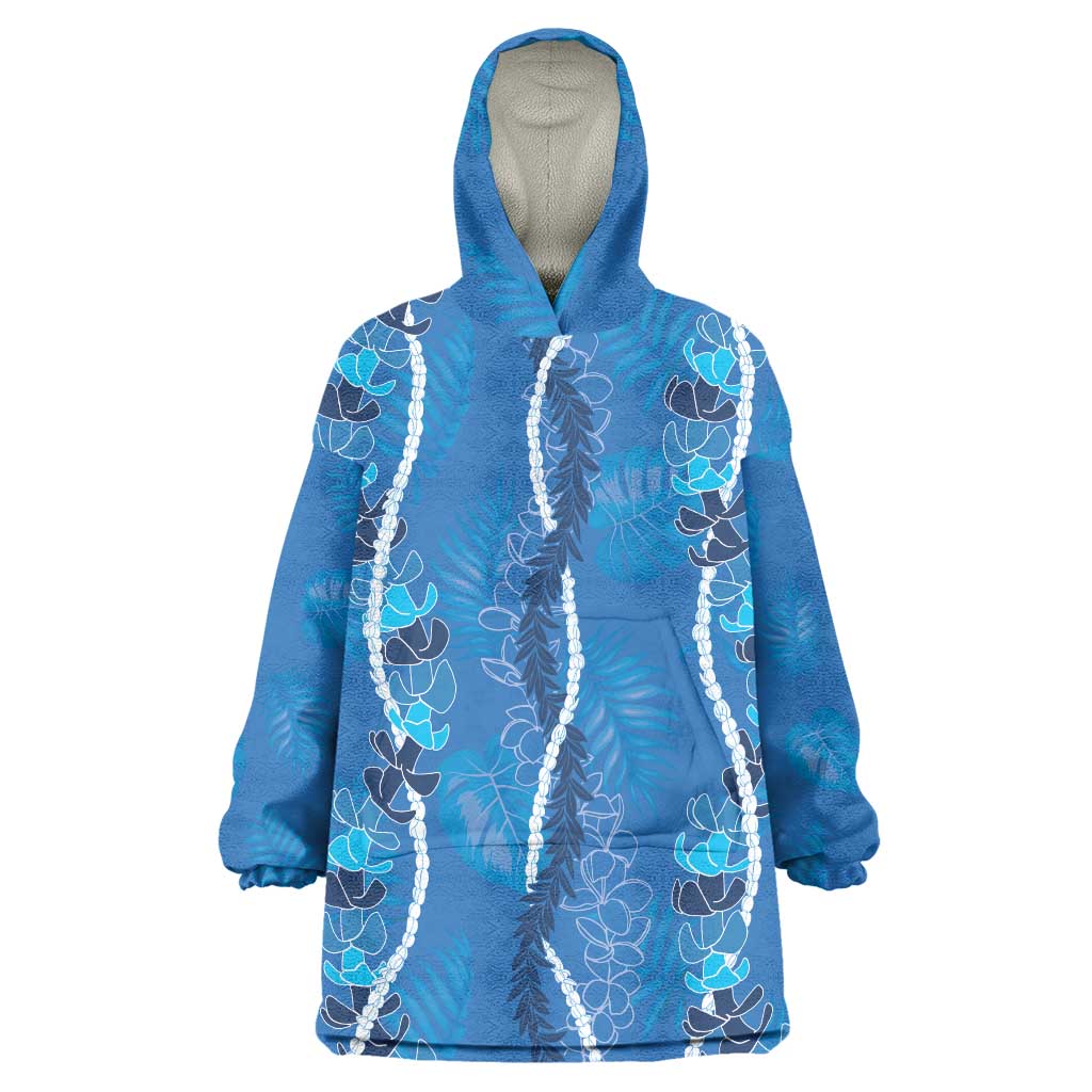 Hawaii Maile Lei Wearable Blanket Hoodie With Blue Monstera Pattern LT05 One Size Blue - Polynesian Pride