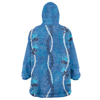 Hawaii Maile Lei Wearable Blanket Hoodie With Blue Monstera Pattern LT05 - Polynesian Pride