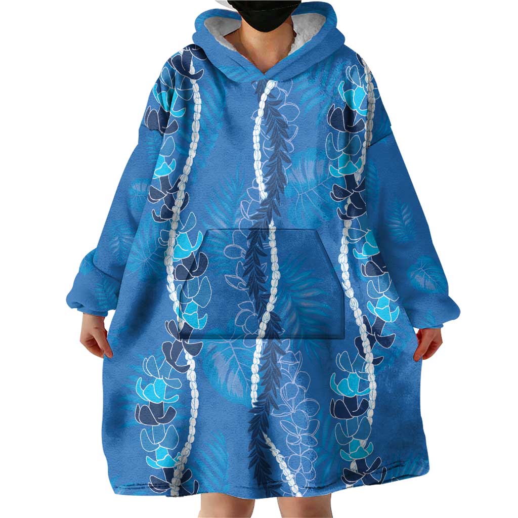 Hawaii Maile Lei Wearable Blanket Hoodie With Blue Monstera Pattern LT05 - Polynesian Pride